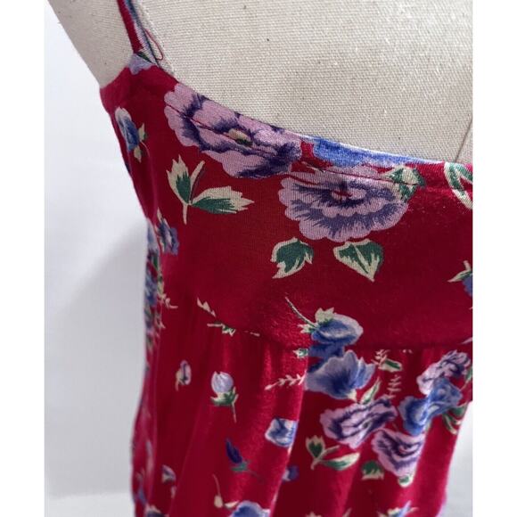 Free People Shoulder Ties Boho Red Multicolor Floral Sequin Beaded Tank Sz Med - Picture 11 of 16